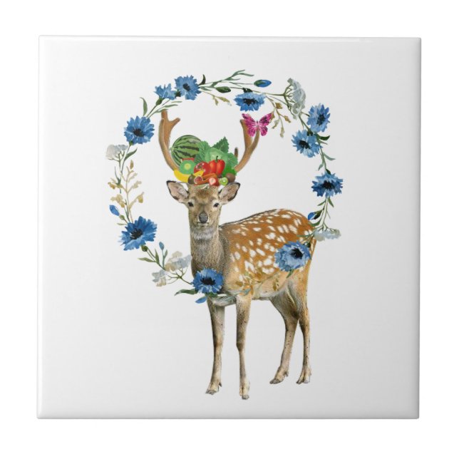Ceramic Tile Deer Fruit Floral (Front)