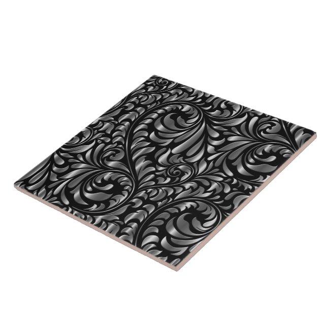 Ceramic Tile - Drama in Black and Silver (Side)