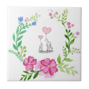 Ceramic Tile Elephant Love Floral
