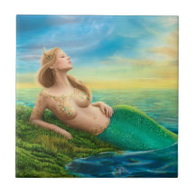 Ceramic Tile fantasy mermaid at sunset