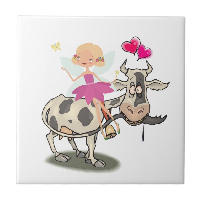 Ceramic Tile Floral Cow Fairy Rose (Front)