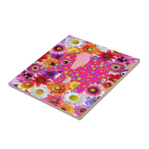 Ceramic Tile Floral Elephant