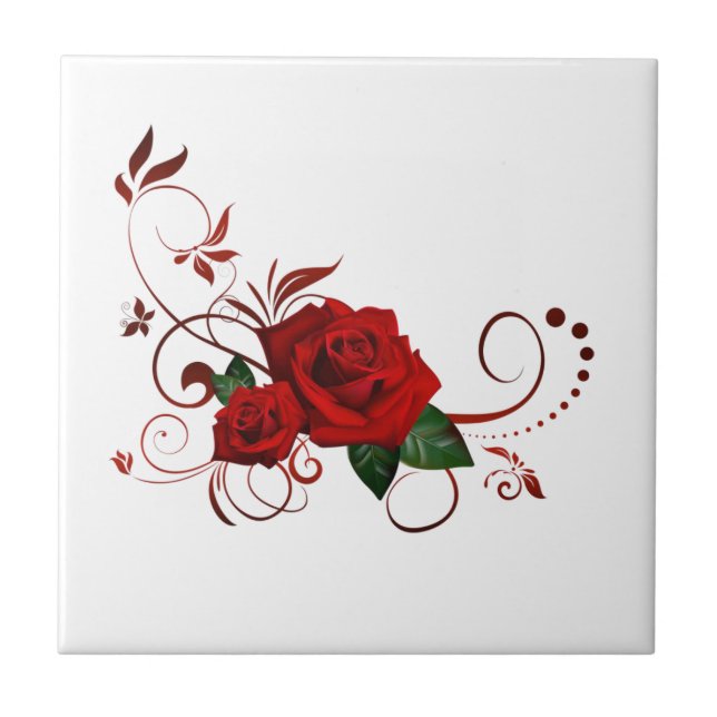 Ceramic Tile Floral Red Rose (Front)