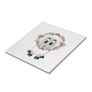 Ceramic Tile Floral Sheep Flowers