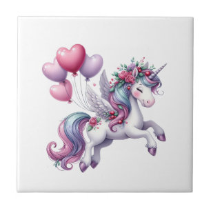 Ceramic Tile Floral Unicorn Flowers