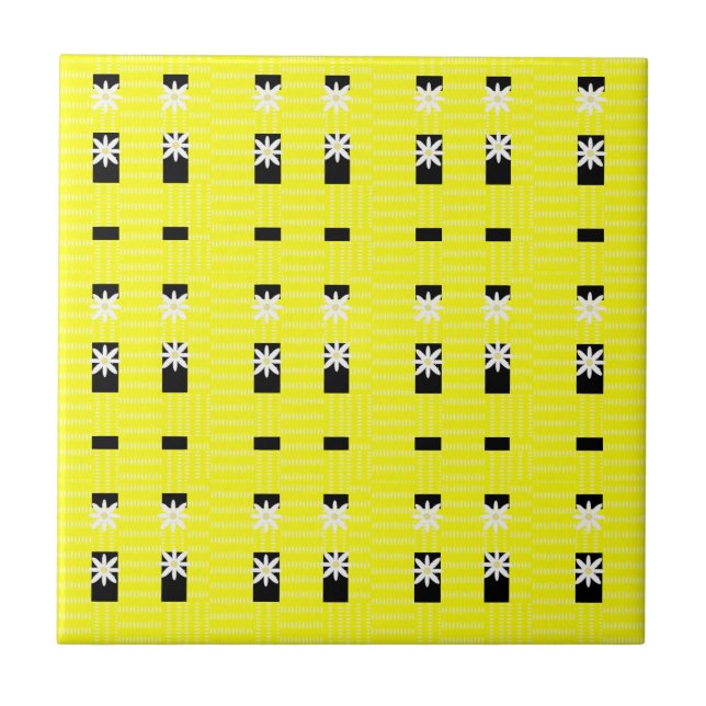 Ceramic Tile Floral Yellow Black (Front)