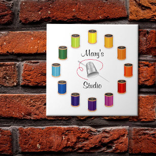 Ceramic Tile for Sewing, Needle and Threads