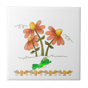 Ceramic Tile Frog Mushroom Floral Flowers 
