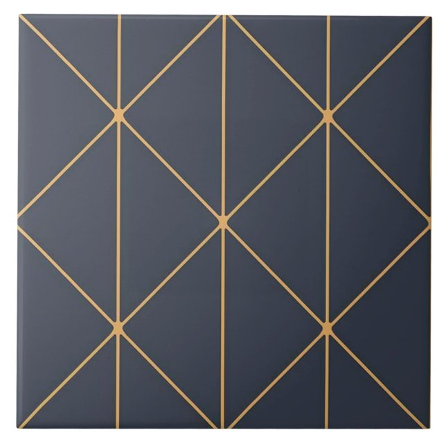 Ceramic Tile - Geometric Gold and Blue Pattern (Front)