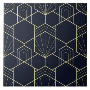 Ceramic Tile - Geometric Gold and Dark Blue