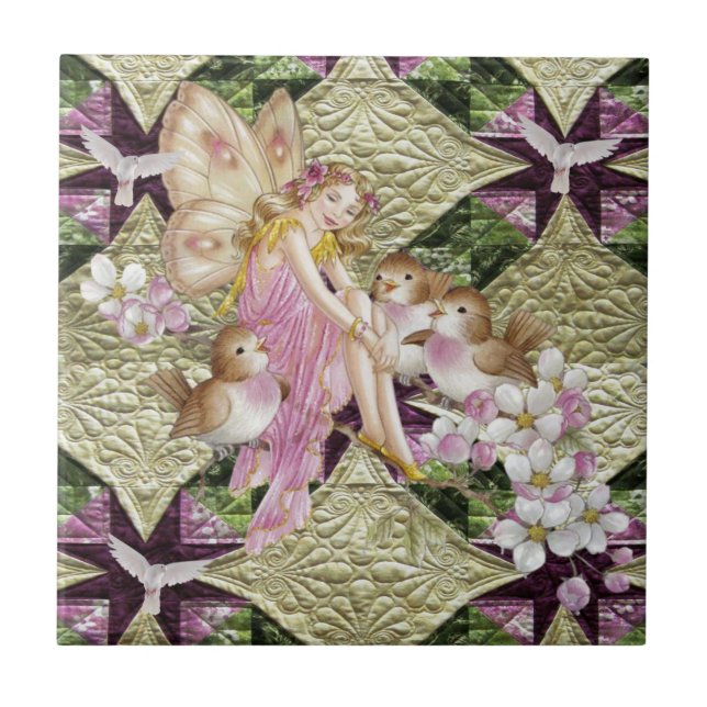 Ceramic Tile Gold Fairy Floral (Front)