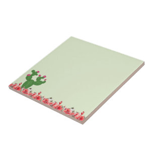 Ceramic Tile Green Cactus Orange Flowers