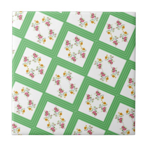 Ceramic Tile Green Stripe Floral