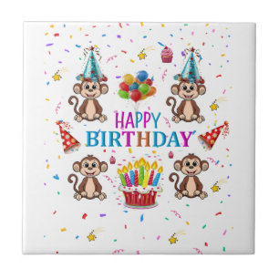 Ceramic Tile Happy Birthday Monkey Cupcake