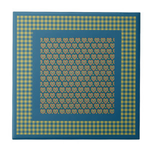 Ceramic Tile, Hearts and Check Gingham Pattern Tile