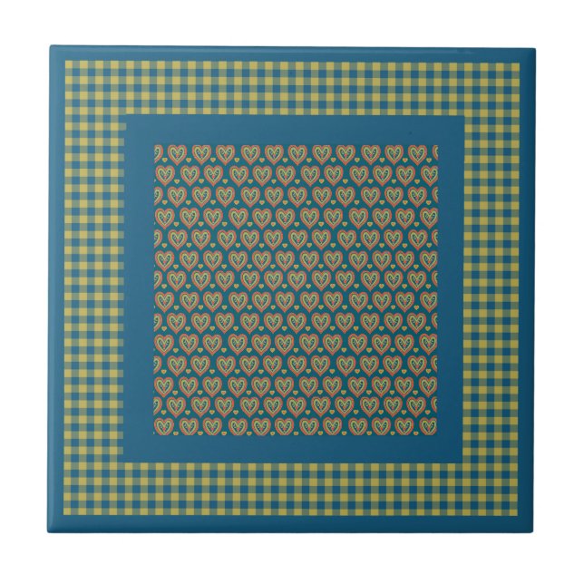 Ceramic Tile, Hearts and Check Gingham Pattern Tile (Front)