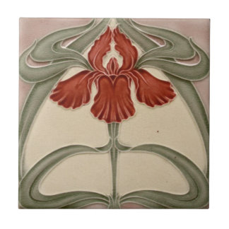 Ceramic Tile - Iris Art Nouveau Floral Orange