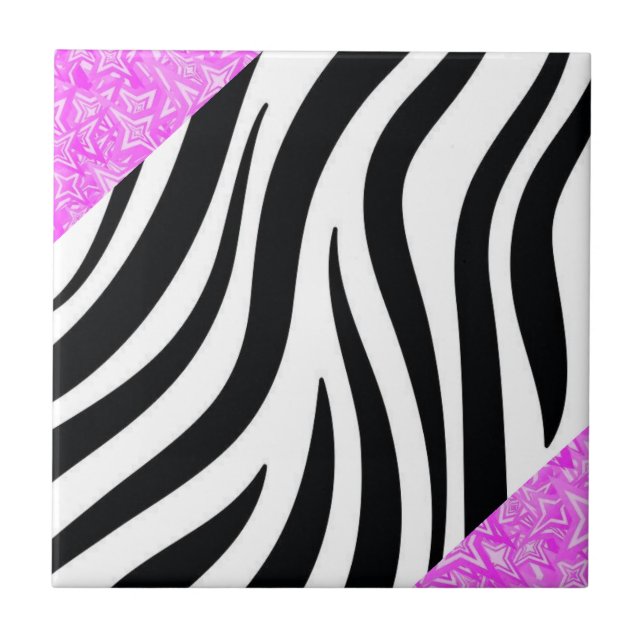 Ceramic Tile Leopard Print Black & White Pink (Front)