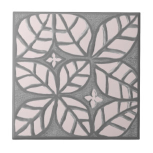 Ceramic tile, light Rose and Grey leaf pattern Tile