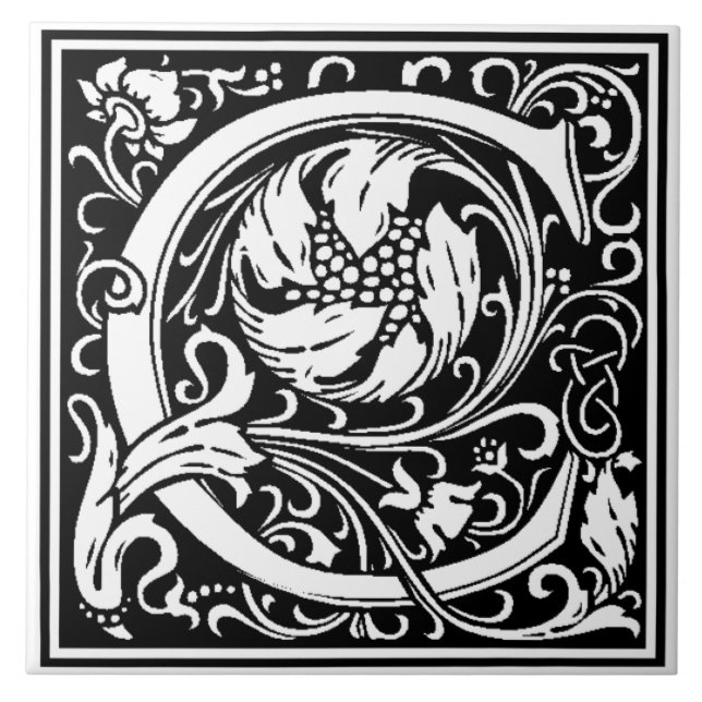 Ceramic Tile - Monogram Alphbet C Black White (Front)