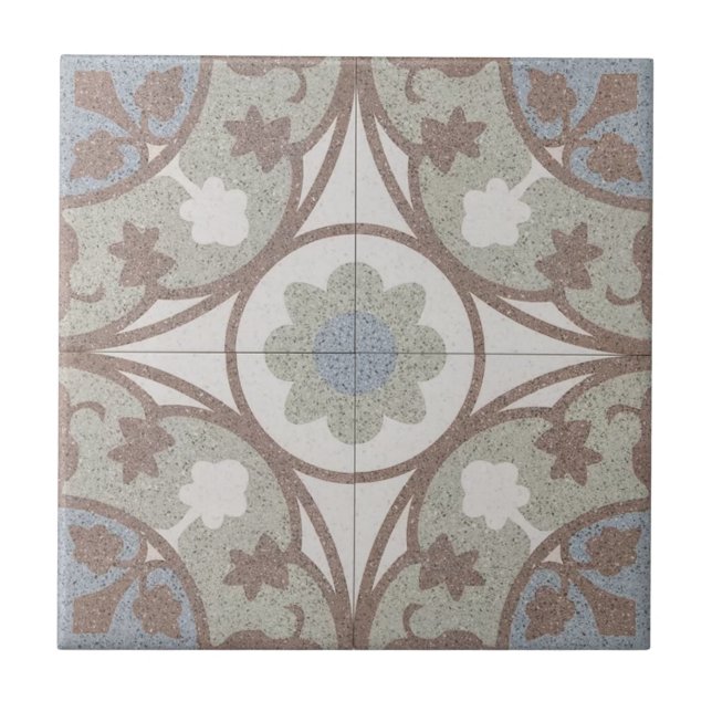 Ceramic Tile - Moroccan Beige Blue Floral  (Front)