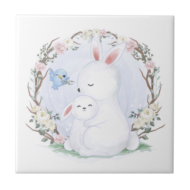 CERAMIC TILE : MOTHER + BABY BUNNY (Front)