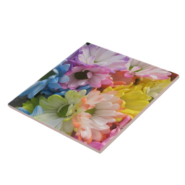 Ceramic Tile - MultiColored Daisies II (Side)