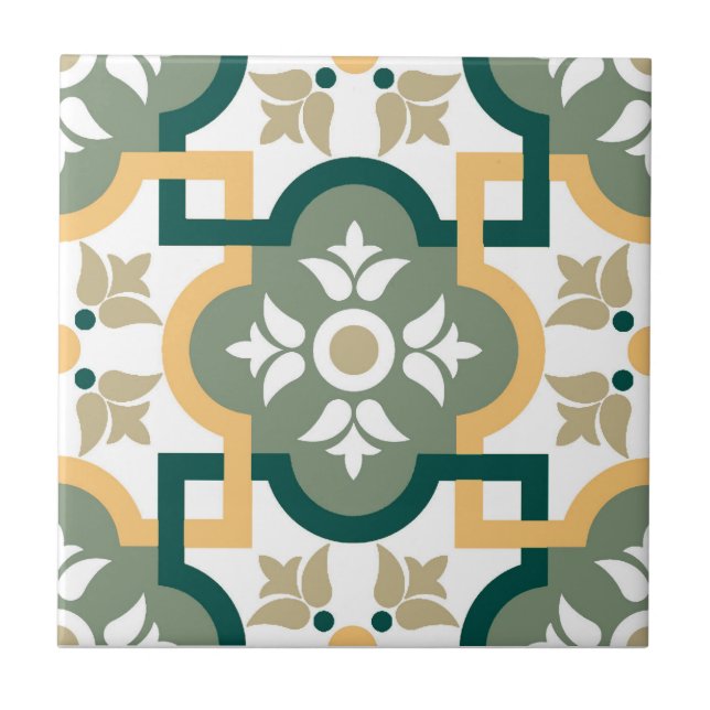 Ceramic Tile -Pattern 1 Hunter Green/Rust/Gold (Front)