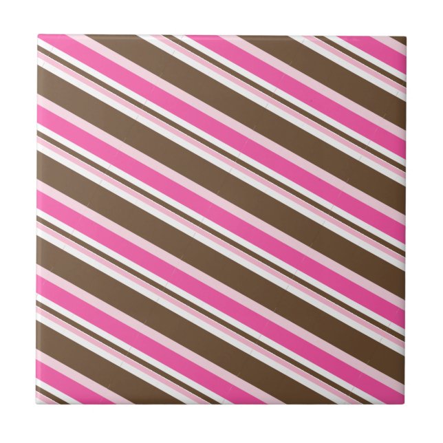Ceramic Tile Pink Brown White Stripe (Front)