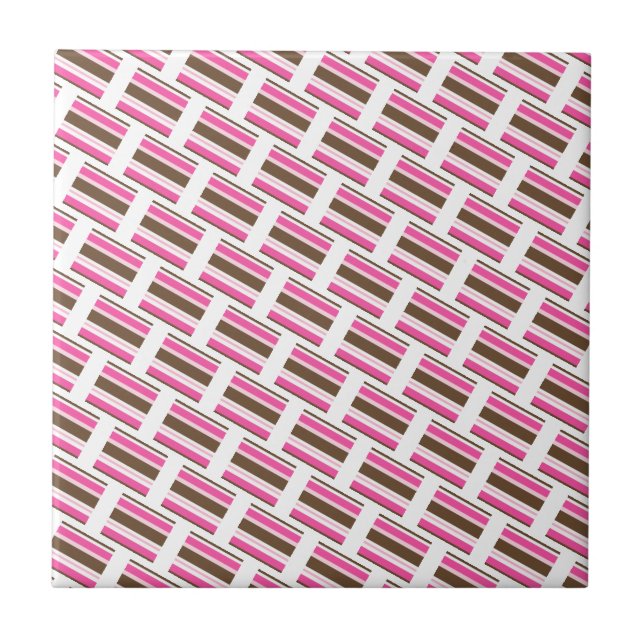 Ceramic Tile Pink Brown White Stripe (Front)