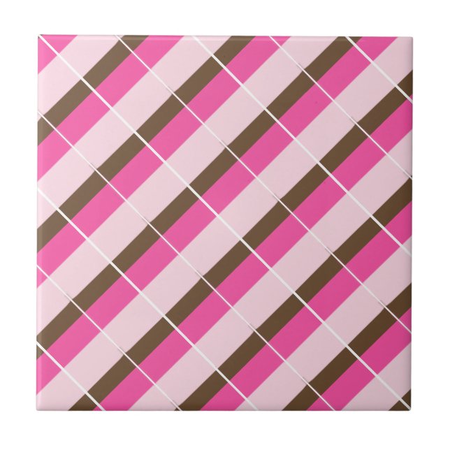 Ceramic Tile Pink Brown White Stripe (Front)