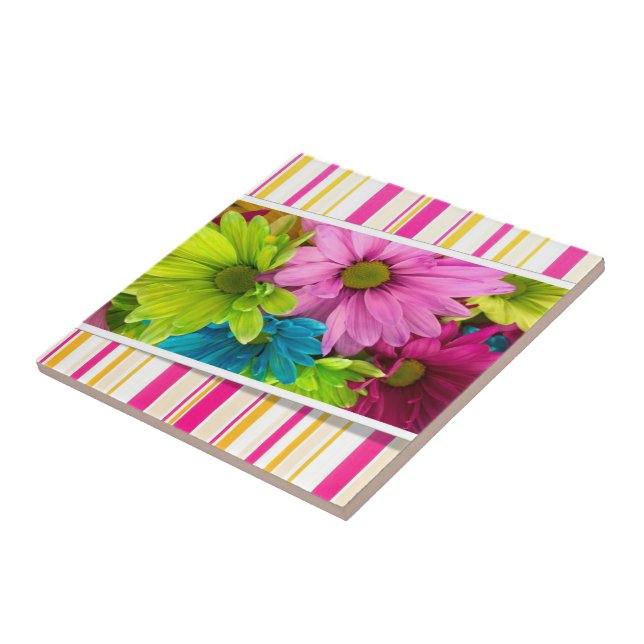 Ceramic Tile Pink Floral Stripe (Side)