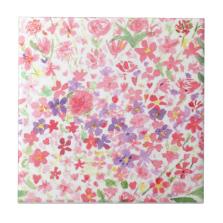 Ceramic tile pink flowers