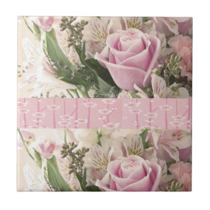 Ceramic Tile Pink Rose Floral