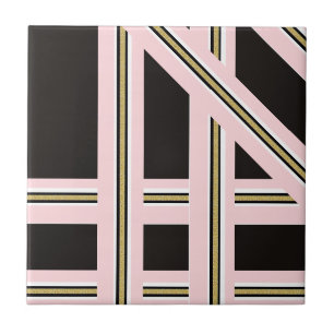 Ceramic Tile Pink & White Gold Black Stripe