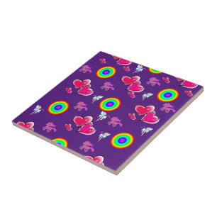 Ceramic Tile Purple Pink Hearts