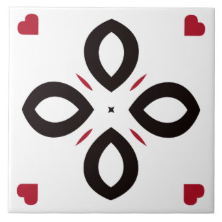 Ceramic Tile- Red and Black Pattern on White Tile