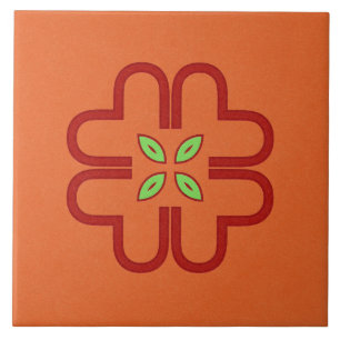 Ceramic Tile- Red and Green Kaleidoscope Flower Tile