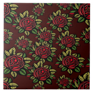 ceramic tile Retro art red roses pretty
