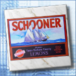 CERAMIC TILE - "Schooner" Lemons - Crate Label<br><div class="desc">Here is a Ceramic Tile displaying a vintage image of a Produce Crate Label for "Schooner Lemons" produce. Labels were used by groups of California growers in the early to mid 1900s, artist unknown. ►Square tiles are available in two sizes: 4.25 inches square or, as shown here, 6 x 6...</div>