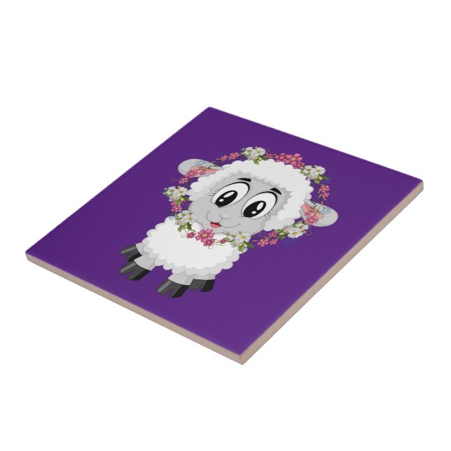 Ceramic Tile Sheep Floral Purple (Side)