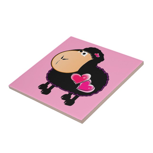 Ceramic Tile Sheep Pink Hearts (Side)