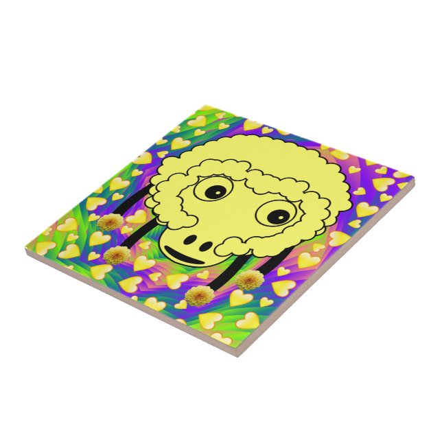 Ceramic Tile Sheep Yellow Hearts (Side)