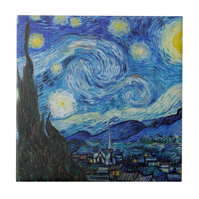 CERAMIC TILE : "STARRY NIGHT" VINCENT VAN GOGH ART (Front)