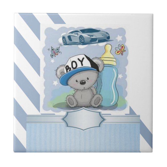 Ceramic Tile Stripe Blue & White Stripe Boy (Front)