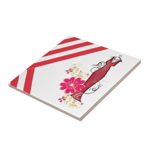 Ceramic Tile Stripe Red & White Stripe Vintage