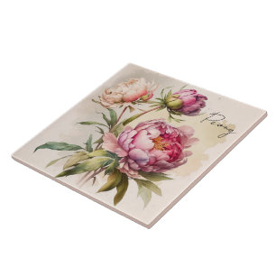 Ceramic Tile/Trivet-Floral Peony Tile