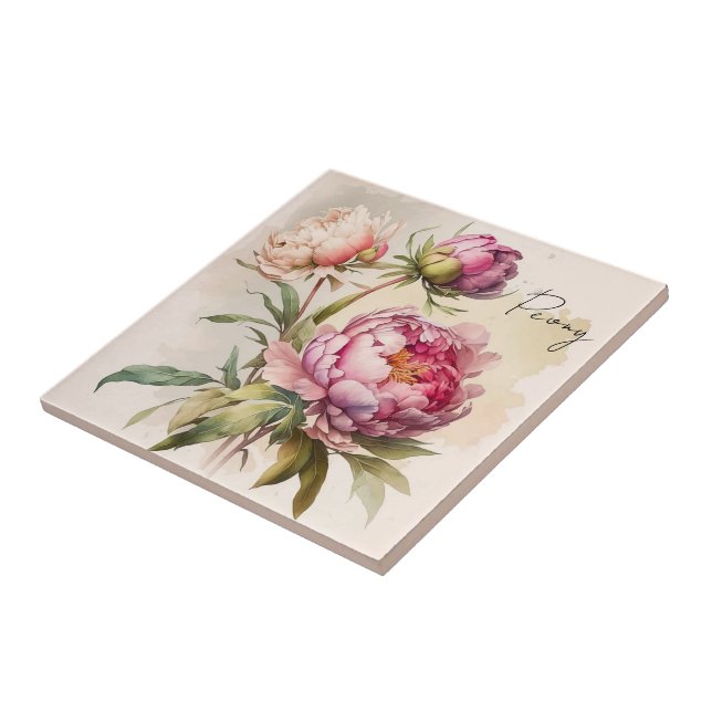Ceramic Tile/Trivet-Floral Peony Tile (Side)