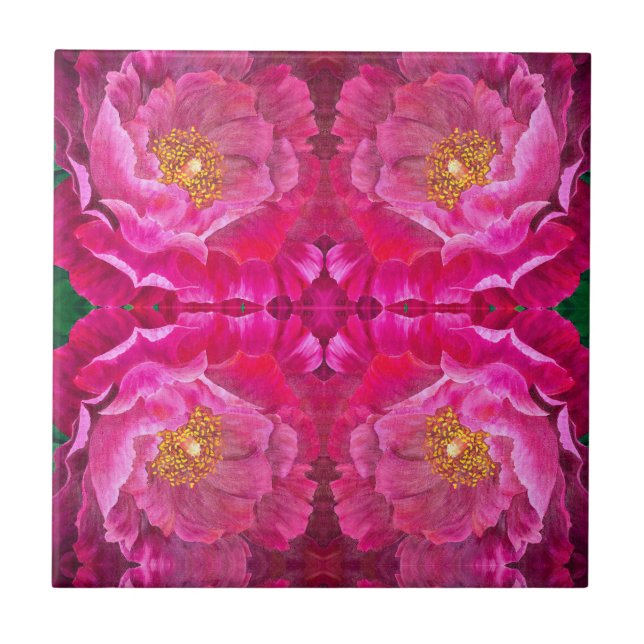 Ceramic Tile / Trivet - Pink Cactus Rose (Front)