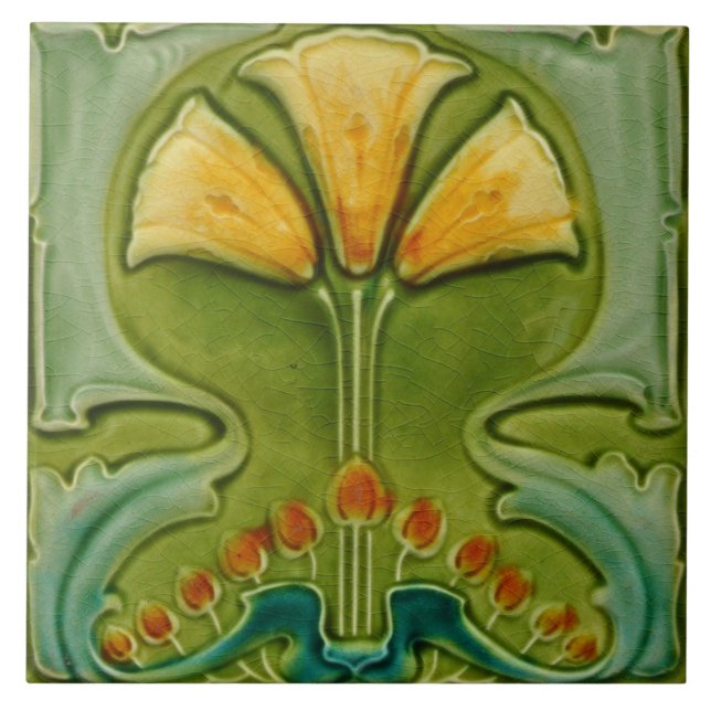 Ceramic Tile - Vintage Floral Art Nouveau (Front)
